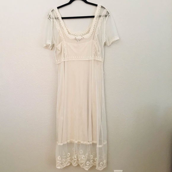 Zara Embroidered Long Sheer Dress in Ivory Sz Large. - Picture 2 of 6